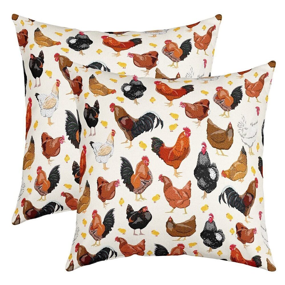 7286 Chicken Pillow Covers Home Decor Cute Chicken Pattern Reversible Throw